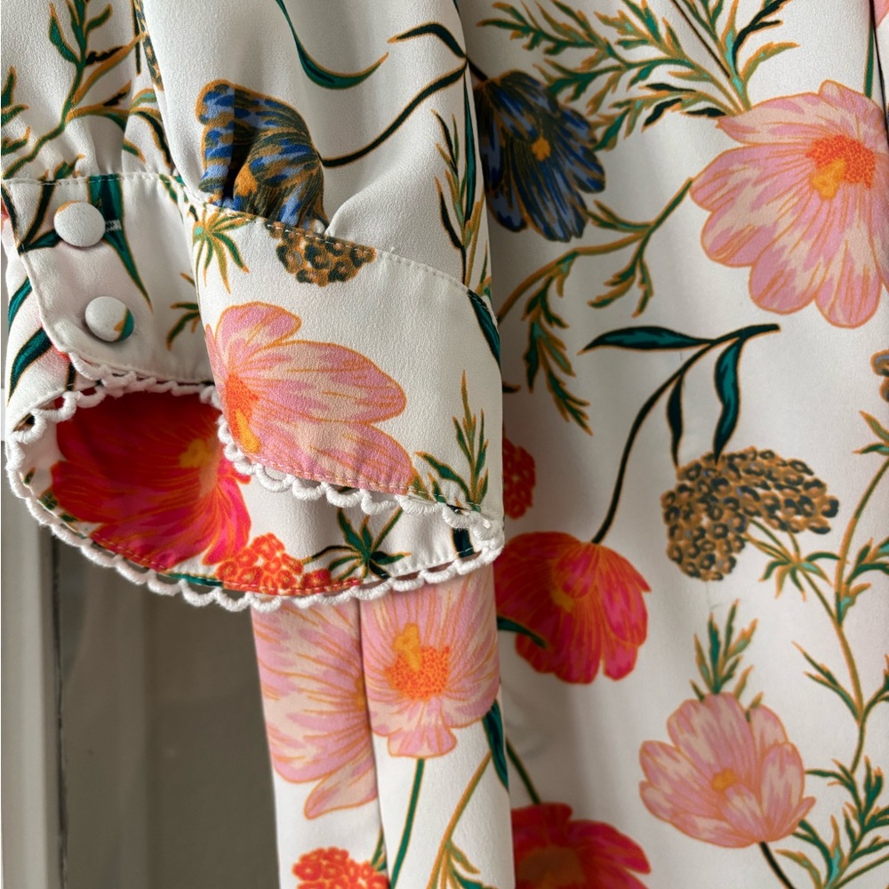kate spade Cream Floral Tie-Neck Blouse with Pink & Green Accents - Picture 7 of 9